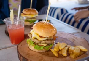 burger and chips on samui luxury party boat