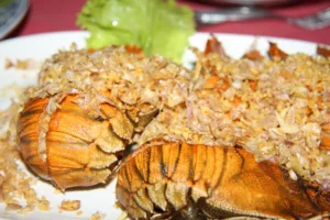 lobsters for dinner on the red baron sailing yacht near koh samui