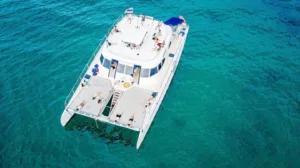 drone shot of samui best party catamaran at sea