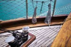 rigging on the wooden deck of the naga, samui