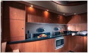 image shows the luxury galley on our sunseeker manhattan luxury motor yacht charter