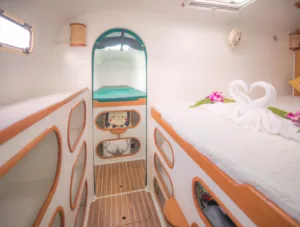 image showing family cabin on a family friendly slider 38 foot catamaran charter koh samui thailand