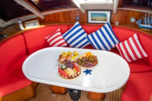 image showing refreshments served indoors on our slider catamaran 43 luxury charter on koh samui, thailand