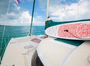 image showing watersports equipment on a family friendly slider catamaran charter koh samui thailand